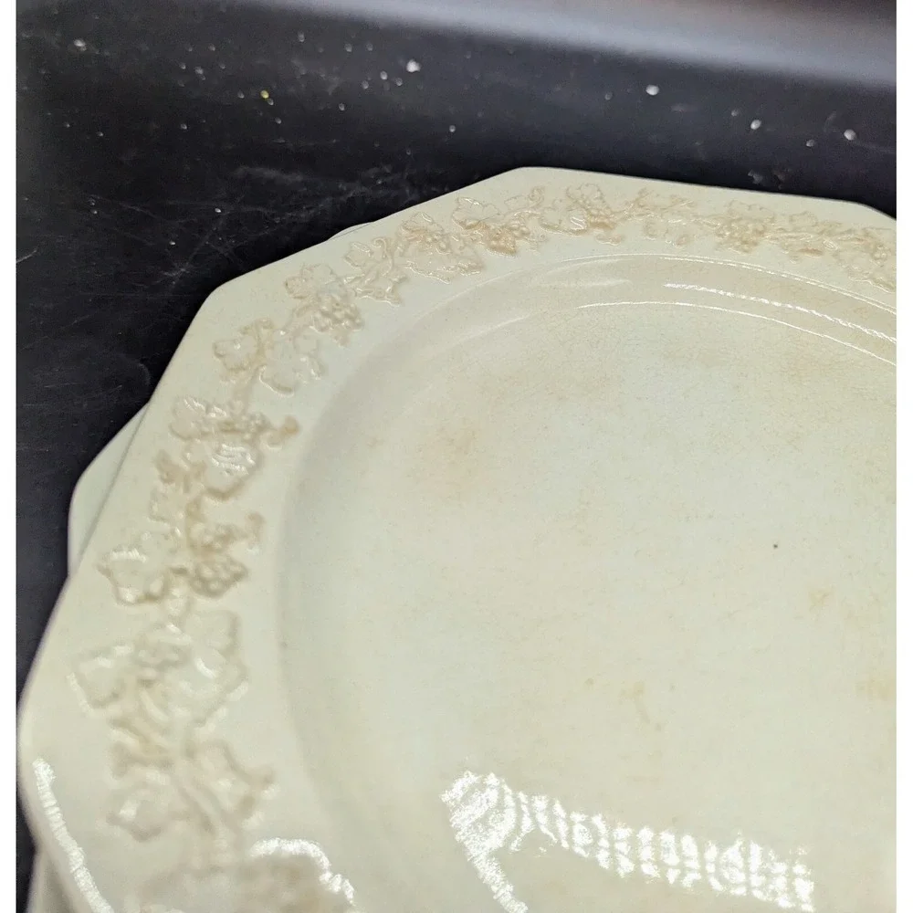 Set/5 Vintage Wedgwood Cream On Cream Octagonal Dinner Plate 9.5